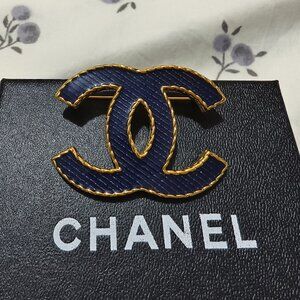 Chanel Blue And Gold Brooch